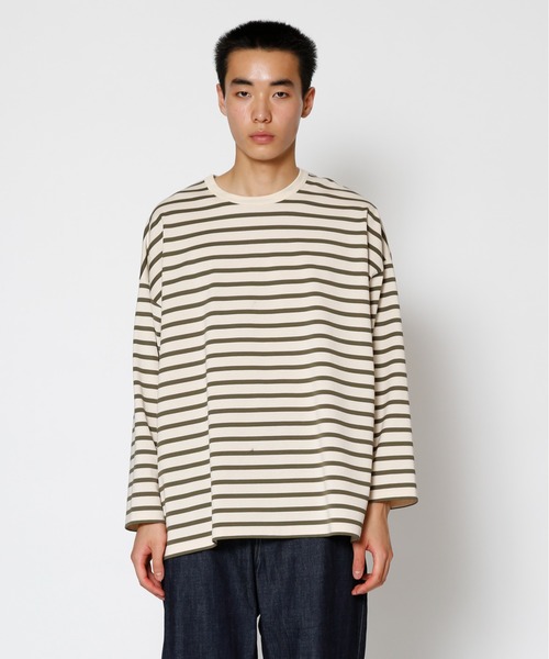 UNDECORATED（アンデコレイテッド）の「UNDECORATED アンデコレイテッド / Giza Cotton Border L/S T-Shirt ギザ コットン ボーダー オーバーサイズ長袖Tシャツ / UDS22106（Tシャツ/カットソー・メンズ・ホワイト/ネイビー・1/2/3/0）」の9枚目の写真