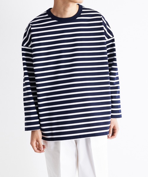 UNDECORATED（アンデコレイテッド）の「UNDECORATED アンデコレイテッド / Giza Cotton Border L/S T-Shirt ギザ コットン ボーダー オーバーサイズ長袖Tシャツ / UDS22106（Tシャツ/カットソー・メンズ・ホワイト/ネイビー・1/2/3/0）」の18枚目の写真