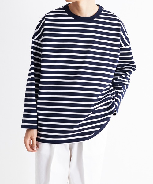 UNDECORATED（アンデコレイテッド）の「UNDECORATED アンデコレイテッド / Giza Cotton Border L/S T-Shirt ギザ コットン ボーダー オーバーサイズ長袖Tシャツ / UDS22106（Tシャツ/カットソー・メンズ・ホワイト/ネイビー・1/2/3/0）」の19枚目の写真