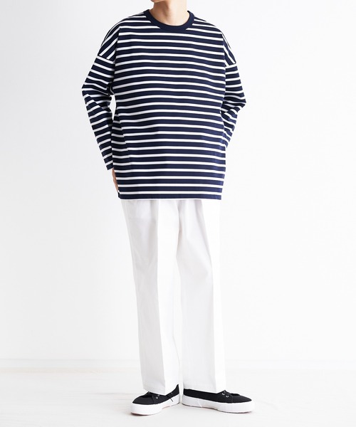 UNDECORATED（アンデコレイテッド）の「UNDECORATED アンデコレイテッド / Giza Cotton Border L/S T-Shirt ギザ コットン ボーダー オーバーサイズ長袖Tシャツ / UDS22106（Tシャツ/カットソー・メンズ・ホワイト/ネイビー・1/2/3/0）」の20枚目の写真