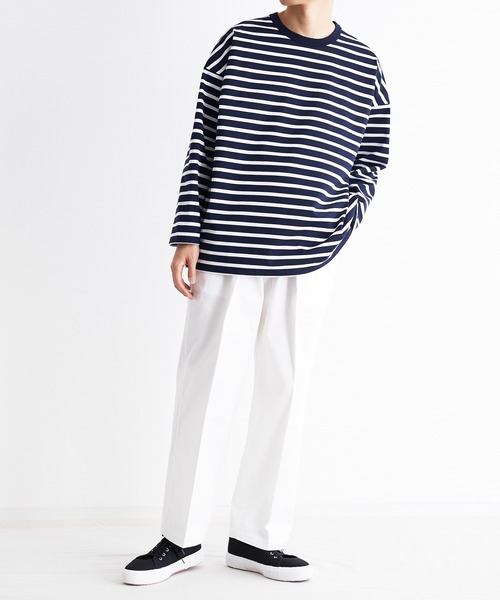 UNDECORATED（アンデコレイテッド）の「UNDECORATED アンデコレイテッド / Giza Cotton Border L/S T-Shirt ギザ コットン ボーダー オーバーサイズ長袖Tシャツ / UDS22106（Tシャツ/カットソー・メンズ・ホワイト/ネイビー・1/2/3/0）」の21枚目の写真