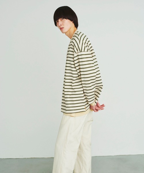 UNDECORATED（アンデコレイテッド）の「UNDECORATED アンデコレイテッド / Giza Cotton Border L/S T-Shirt ギザ コットン ボーダー オーバーサイズ長袖Tシャツ / UDS22106（Tシャツ/カットソー・メンズ・ホワイト/ネイビー・1/2/3/0）」の3枚目の写真