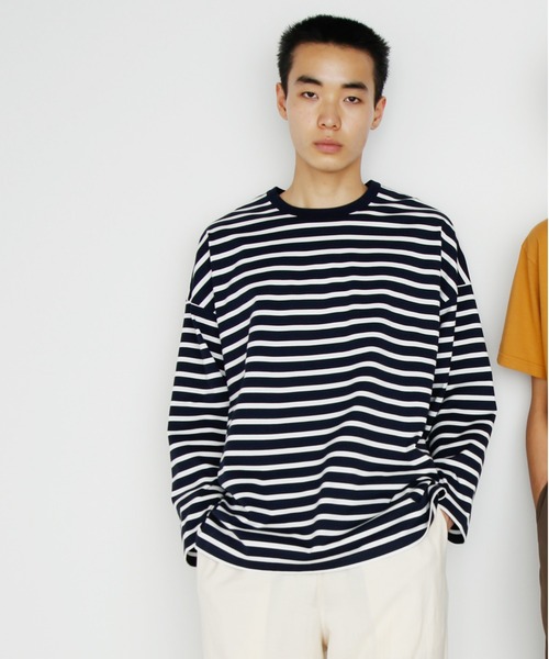 UNDECORATED（アンデコレイテッド）の「UNDECORATED アンデコレイテッド / Giza Cotton Border L/S T-Shirt ギザ コットン ボーダー オーバーサイズ長袖Tシャツ / UDS22106（Tシャツ/カットソー・メンズ・ホワイト/ネイビー・1/2/3/0）」の4枚目の写真