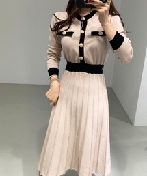 Diosfront | ウエストマークプリーツ配色ワンピース(ワンピース)