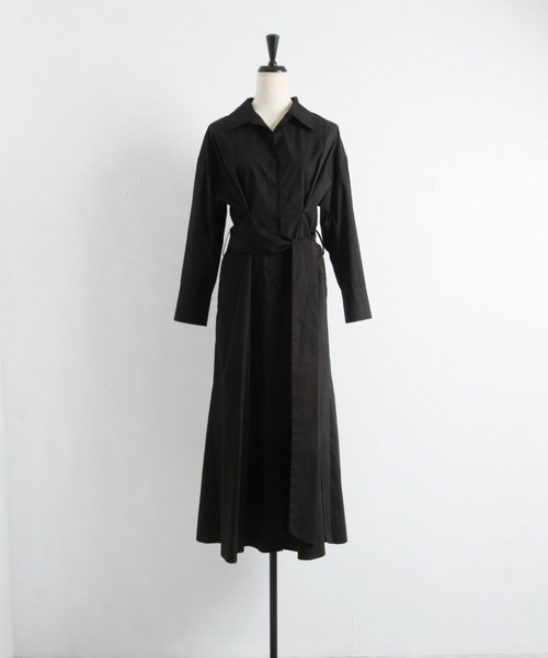 &. NOSTALGIA（アンドドットノスタルジア）の「ウエストタックシャツワンピ（シャツワンピース・レディース・ブラック/ベージュ・FREE）」の11枚目の写真