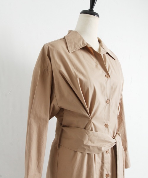 &. NOSTALGIA（アンドドットノスタルジア）の「ウエストタックシャツワンピ（シャツワンピース・レディース・ブラック/ベージュ・FREE）」の9枚目の写真