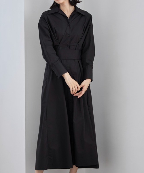 &. NOSTALGIA（アンドドットノスタルジア）の「ウエストタックシャツワンピ（シャツワンピース・レディース・ブラック/ベージュ・FREE）」の19枚目の写真