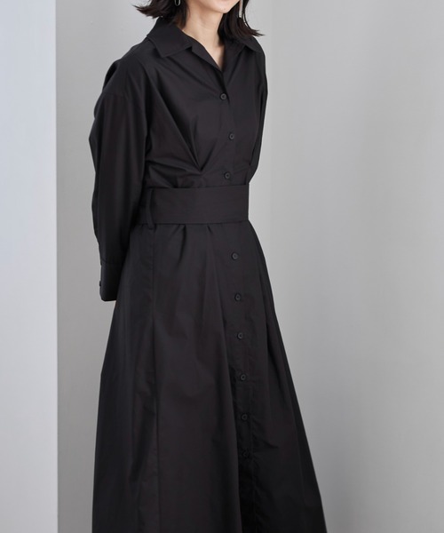 &. NOSTALGIA（アンドドットノスタルジア）の「ウエストタックシャツワンピ（シャツワンピース・レディース・ブラック/ベージュ・FREE）」の22枚目の写真