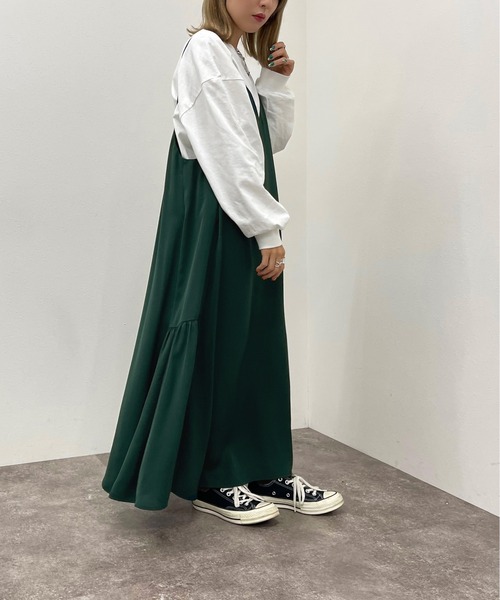 apres jour mignon(アプレジュールミニョン)の「サイドギャザーキャミワンピース【ZOZOTOWN限定アイテム】(ワンピース・レディース・グリーン/ブラック/その他・フリー/X-LARGE)」の2枚目の写真