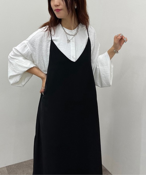 apres jour mignon(アプレジュールミニョン)の「サイドギャザーキャミワンピース【ZOZOTOWN限定アイテム】(ワンピース・レディース・グリーン/ブラック/その他・フリー/X-LARGE)」の4枚目の写真