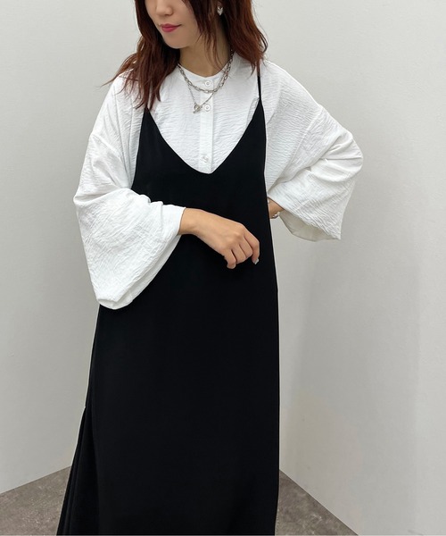 apres jour mignon(アプレジュールミニョン)の「サイドギャザーキャミワンピース【ZOZOTOWN限定アイテム】(ワンピース・レディース・グリーン/ブラック/その他・フリー/X-LARGE)」の6枚目の写真