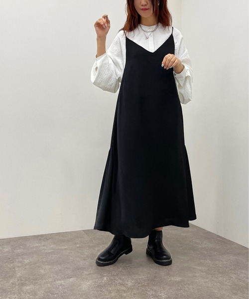 apres jour mignon(アプレジュールミニョン)の「サイドギャザーキャミワンピース【ZOZOTOWN限定アイテム】(ワンピース・レディース・グリーン/ブラック/その他・フリー/X-LARGE)」の8枚目の写真