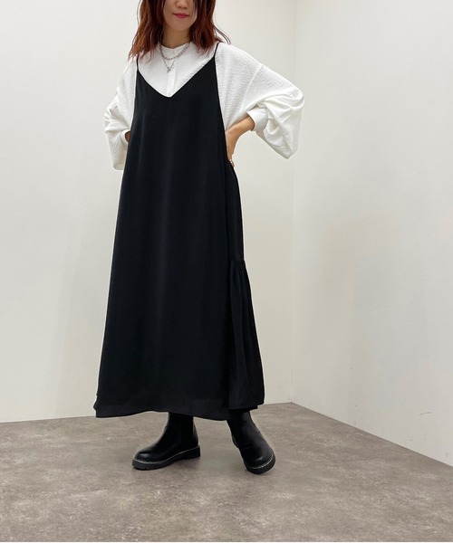 apres jour mignon(アプレジュールミニョン)の「サイドギャザーキャミワンピース【ZOZOTOWN限定アイテム】(ワンピース・レディース・グリーン/ブラック/その他・フリー/X-LARGE)」の9枚目の写真