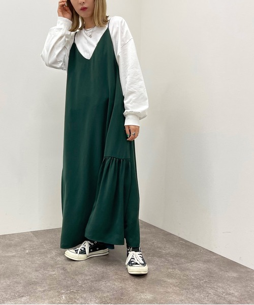 apres jour mignon(アプレジュールミニョン)の「サイドギャザーキャミワンピース【ZOZOTOWN限定アイテム】(ワンピース・レディース・グリーン/ブラック/その他・フリー/X-LARGE)」の14枚目の写真