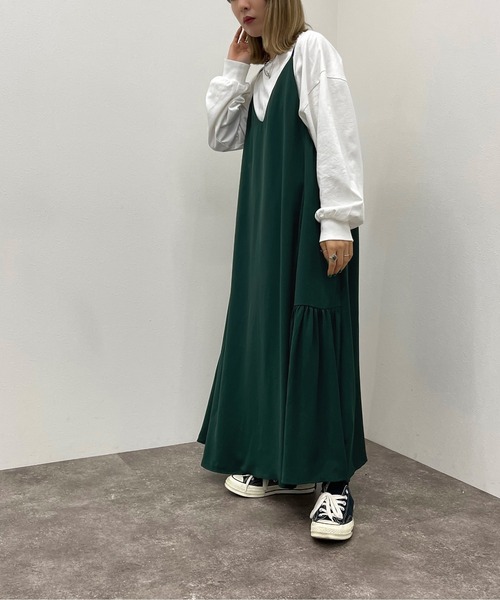 apres jour mignon(アプレジュールミニョン)の「サイドギャザーキャミワンピース【ZOZOTOWN限定アイテム】(ワンピース・レディース・グリーン/ブラック/その他・フリー/X-LARGE)」の15枚目の写真