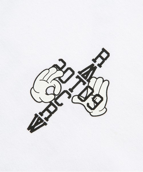 ROMANTIC CROWN(ロマンティッククラウン)の「【ROMANTIC CROWN】HAND SIGN LONG SLEEVE / ロマンティッククラウン ハンドサイン グラフィック ロングスリーブ Tシャツ(Tシャツ/カットソー・メンズ・ネイビー/ホワイト/ライトイエロー・SMALL/MEDIUM/LARGE/X-LARGE)」の9枚目の写真