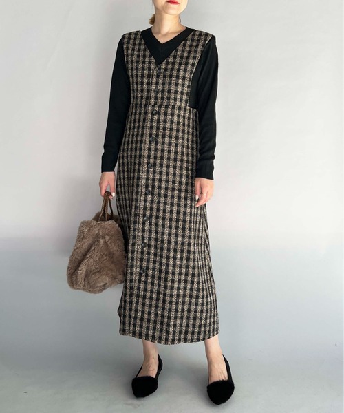 PICCIN(ピッチン)の「前後2WAYチェックジャンパースカート(ジャンパースカート・レディース・ブラック/ブラウン・M/L)」の14枚目の写真