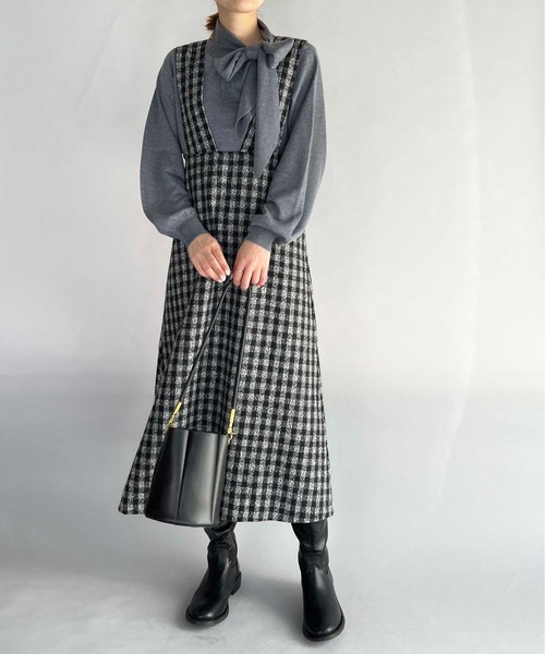 PICCIN(ピッチン)の「前後2WAYチェックジャンパースカート(ジャンパースカート・レディース・ブラック/ブラウン・M/L)」の4枚目の写真