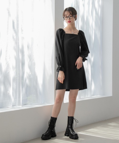 Me%（ミィパーセント）の「スクエアネックミニワンピース（ワンピース・レディース・ベージュ/ブラック・FREE）」の16枚目の写真