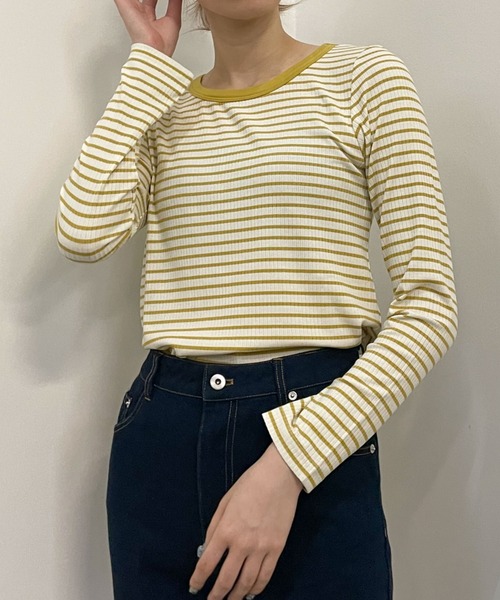 archives（アルシーヴ）の「リブボーダーリンガー長袖ＴＥＥ（Tシャツ/カットソー・レディース・ブラウン/グリーン/ブラック/イエロー・MEDIUM）」の2枚目の写真