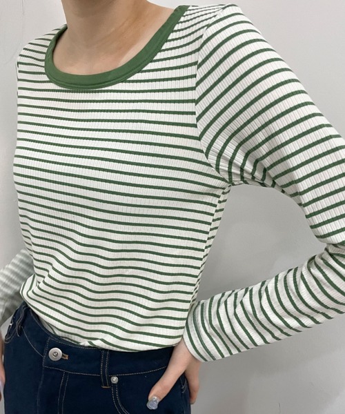 archives（アルシーヴ）の「リブボーダーリンガー長袖ＴＥＥ（Tシャツ/カットソー・レディース・ブラウン/グリーン/ブラック/イエロー・MEDIUM）」の4枚目の写真