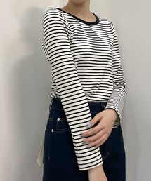 リブボーダーリンガー長袖TEE