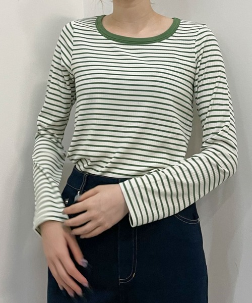 archives（アルシーヴ）の「リブボーダーリンガー長袖ＴＥＥ（Tシャツ/カットソー・レディース・ブラウン/グリーン/ブラック/イエロー・MEDIUM）」の10枚目の写真