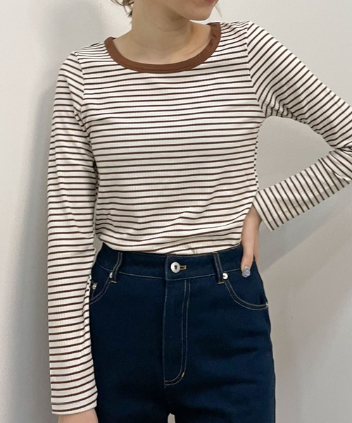 archives（アルシーヴ）の「リブボーダーリンガー長袖ＴＥＥ（Tシャツ/カットソー・レディース・ブラウン/グリーン/ブラック/イエロー・MEDIUM）」の13枚目の写真