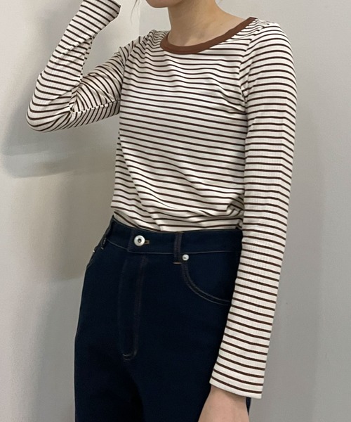 archives（アルシーヴ）の「リブボーダーリンガー長袖ＴＥＥ（Tシャツ/カットソー・レディース・ブラウン/グリーン/ブラック/イエロー・MEDIUM）」の14枚目の写真