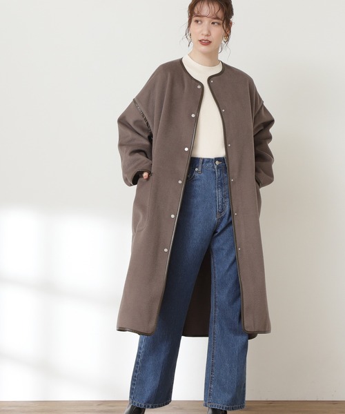 N.（N. Natural Beauty Basic）（エヌエヌナチュラルビューティーベーシック）の「◆へリンボンコート（ノーカラーコート・レディース・グレー/ダークブラウン・MEDIUM）」の2枚目の写真