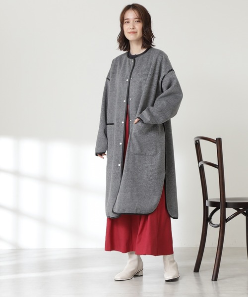 N.（N. Natural Beauty Basic）（エヌエヌナチュラルビューティーベーシック）の「◆へリンボンコート（ノーカラーコート・レディース・グレー/ダークブラウン・MEDIUM）」の7枚目の写真