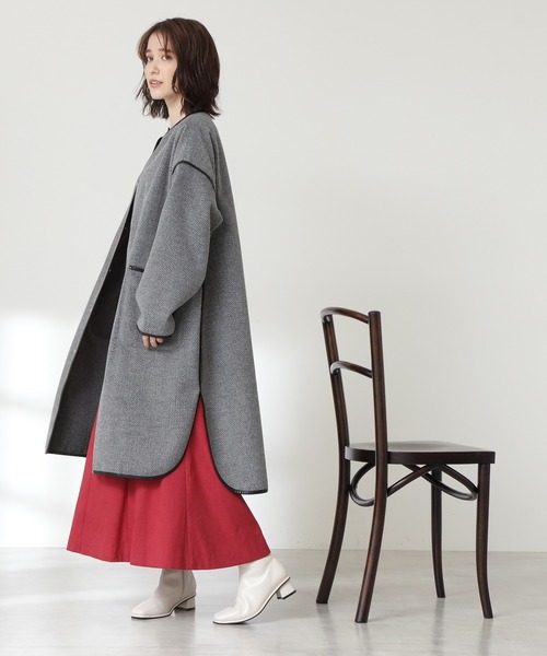 N.（N. Natural Beauty Basic）（エヌエヌナチュラルビューティーベーシック）の「◆へリンボンコート（ノーカラーコート・レディース・グレー/ダークブラウン・MEDIUM）」の5枚目の写真