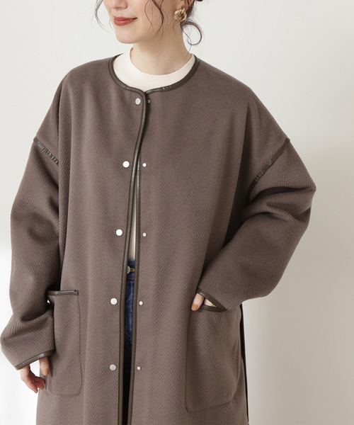 N.（N. Natural Beauty Basic）（エヌエヌナチュラルビューティーベーシック）の「◆へリンボンコート（ノーカラーコート・レディース・グレー/ダークブラウン・MEDIUM）」の6枚目の写真