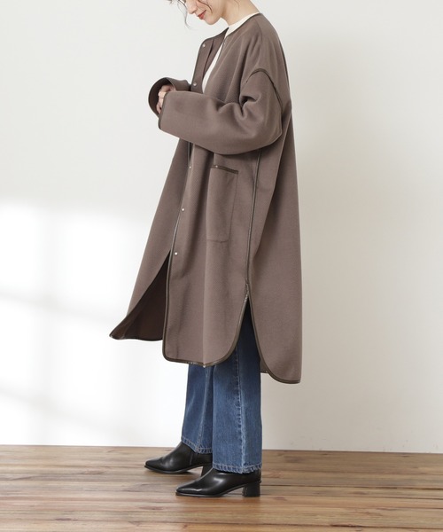 N.（N. Natural Beauty Basic）（エヌエヌナチュラルビューティーベーシック）の「◆へリンボンコート（ノーカラーコート・レディース・グレー/ダークブラウン・MEDIUM）」の9枚目の写真