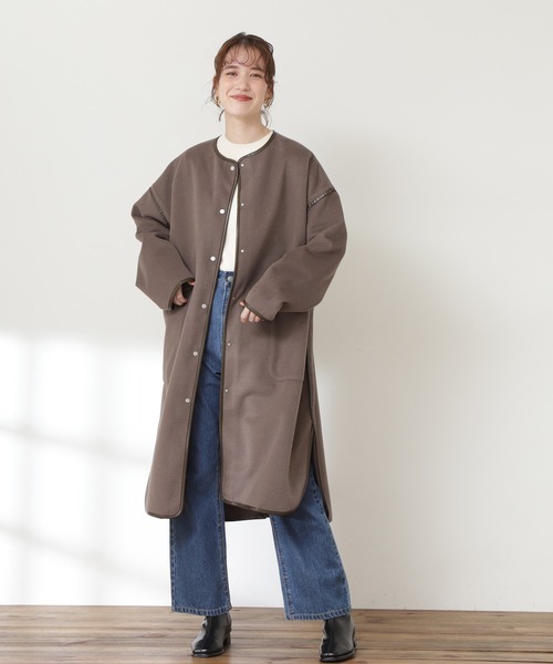 N.（N. Natural Beauty Basic）（エヌエヌナチュラルビューティーベーシック）の「◆へリンボンコート（ノーカラーコート・レディース・グレー/ダークブラウン・MEDIUM）」の11枚目の写真