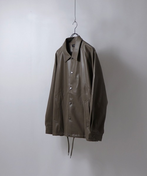Confirm（コンファーム）の「【セットアップ対応】 ルーズシルエット シンセティックレザー コーチジャケット 【Confirm】（ブルゾン・メンズ・ブラウン/ブラック/ベージュ・M/L）」の9枚目の写真