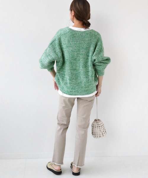 JOURNAL STANDARD relume（ジャーナルスタンダード　レリューム）の「シャギーミックスモヘアVネックカーディガン◆（カーディガン/ボレロ・レディース・グリーン/オレンジ・FREE）」の7枚目の写真