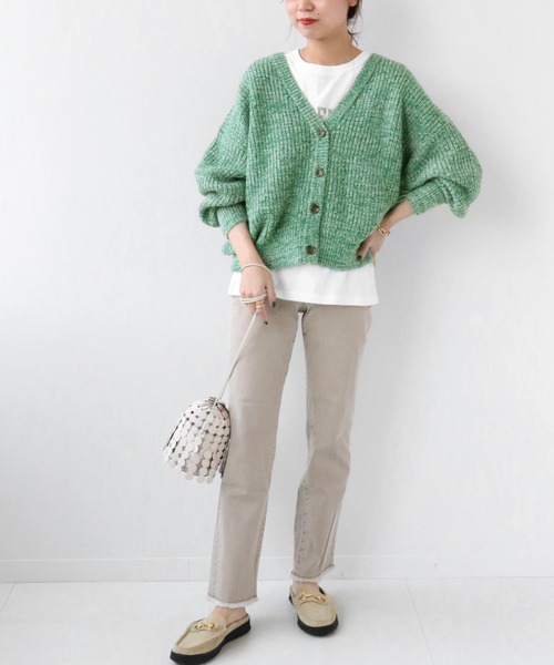 JOURNAL STANDARD relume（ジャーナルスタンダード　レリューム）の「シャギーミックスモヘアVネックカーディガン◆（カーディガン/ボレロ・レディース・グリーン/オレンジ・FREE）」の3枚目の写真