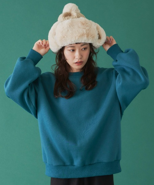 MERLOT（メルロー）の「GIRLSイラスト裏起毛スウェット（スウェット・レディース・ブラック/ターコイズブルー・FREE）」の2枚目の写真