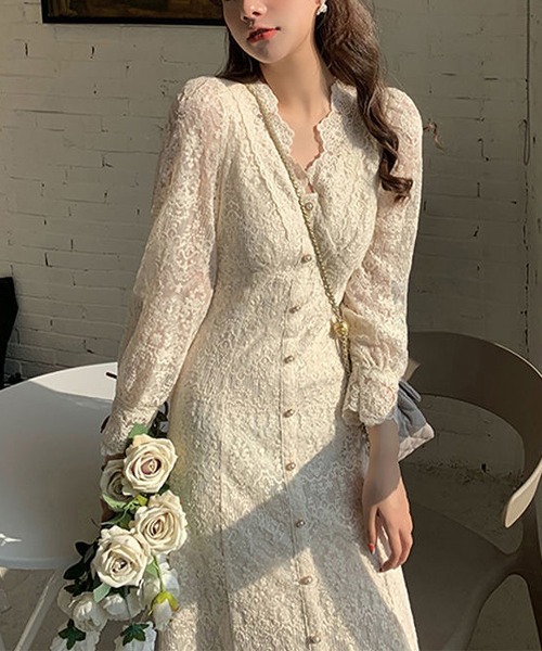 MAISON DE THERESE（メゾン ド テレーズ）の「チュール刺繍　レースアップワンピース（ワンピース・レディース・ベージュ・SMALL/MEDIUM/LARGE）」の6枚目の写真