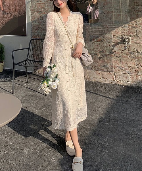 MAISON DE THERESE（メゾン ド テレーズ）の「チュール刺繍　レースアップワンピース（ワンピース・レディース・ベージュ・SMALL/MEDIUM/LARGE）」の5枚目の写真