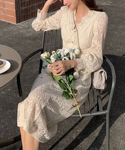 MAISON DE THERESE（メゾン ド テレーズ）の「チュール刺繍　レースアップワンピース（ワンピース・レディース・ベージュ・SMALL/MEDIUM/LARGE）」の2枚目の写真