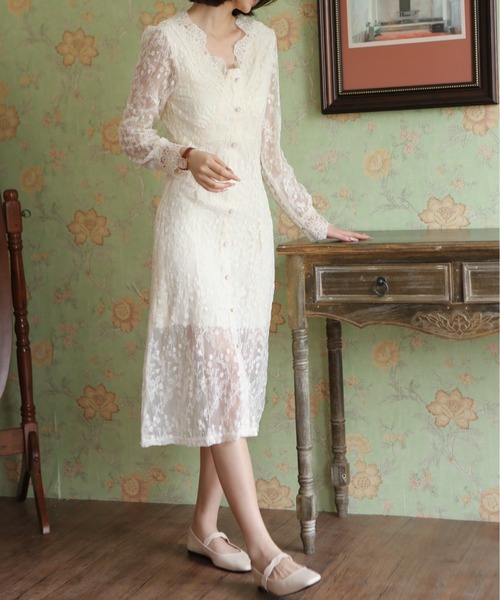 MAISON DE THERESE（メゾン ド テレーズ）の「チュール刺繍　レースアップワンピース（ワンピース・レディース・ベージュ・SMALL/MEDIUM/LARGE）」の15枚目の写真