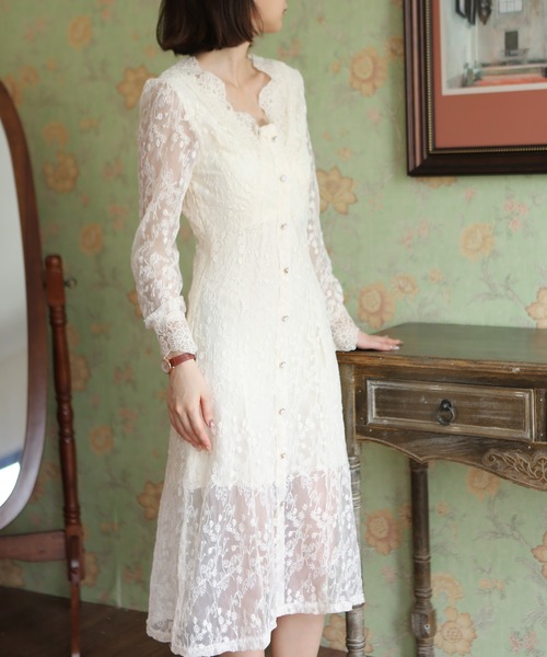 MAISON DE THERESE（メゾン ド テレーズ）の「チュール刺繍　レースアップワンピース（ワンピース・レディース・ベージュ・SMALL/MEDIUM/LARGE）」の16枚目の写真