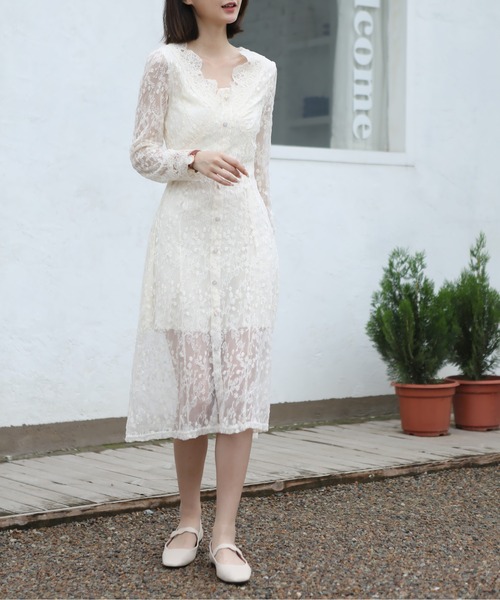 MAISON DE THERESE（メゾン ド テレーズ）の「チュール刺繍　レースアップワンピース（ワンピース・レディース・ベージュ・SMALL/MEDIUM/LARGE）」の9枚目の写真