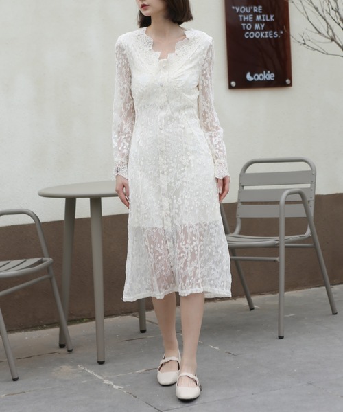 MAISON DE THERESE（メゾン ド テレーズ）の「チュール刺繍　レースアップワンピース（ワンピース・レディース・ベージュ・SMALL/MEDIUM/LARGE）」の11枚目の写真