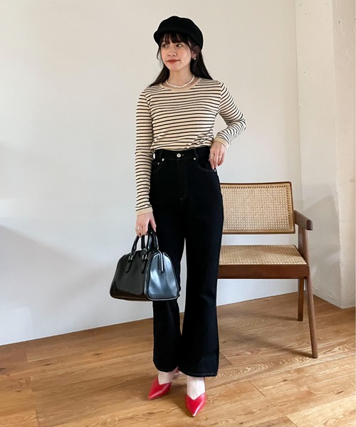 EPIMI E'PIMMY（エピミエピミー）の「ランダムボーダーコンパクトプルオーバー（Tシャツ/カットソー・レディース・ベージュ/オレンジ/イエロー・MEDIUM）」の5枚目の写真