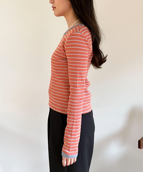 EPIMI E'PIMMY（エピミエピミー）の「ランダムボーダーコンパクトプルオーバー（Tシャツ/カットソー・レディース・ベージュ/オレンジ/イエロー・MEDIUM）」の11枚目の写真