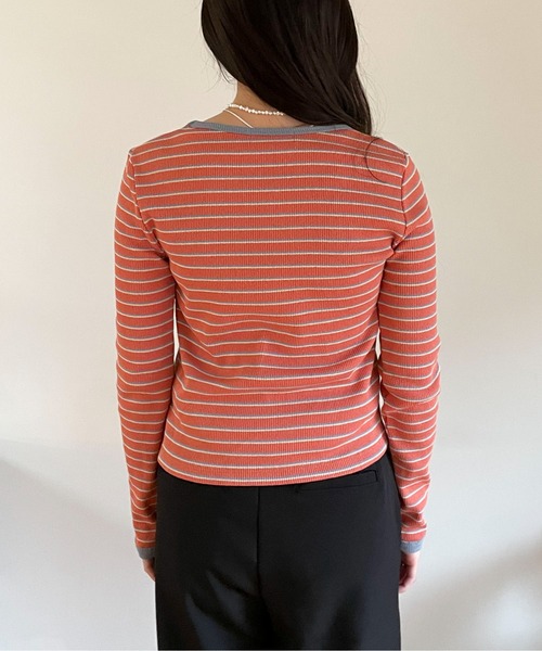 EPIMI E'PIMMY（エピミエピミー）の「ランダムボーダーコンパクトプルオーバー（Tシャツ/カットソー・レディース・ベージュ/オレンジ/イエロー・MEDIUM）」の12枚目の写真