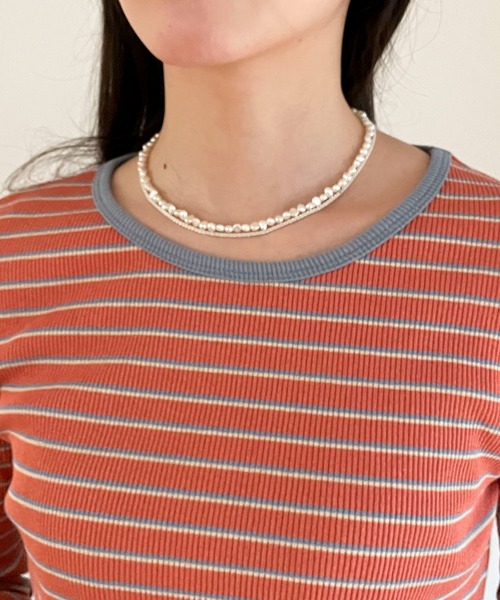 EPIMI E'PIMMY（エピミエピミー）の「ランダムボーダーコンパクトプルオーバー（Tシャツ/カットソー・レディース・ベージュ/オレンジ/イエロー・MEDIUM）」の13枚目の写真